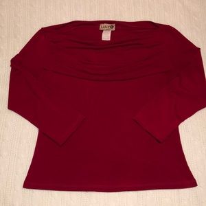 3/4 Sleeve Junior’s Red Cowlneck Dressy Blouse